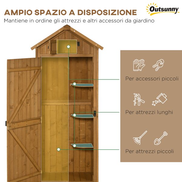 Outsunny Capanno da Giardino Porta Attrezzi in Legno Impermeabile, 77x54.2x179 cm, Giallo | Aosom