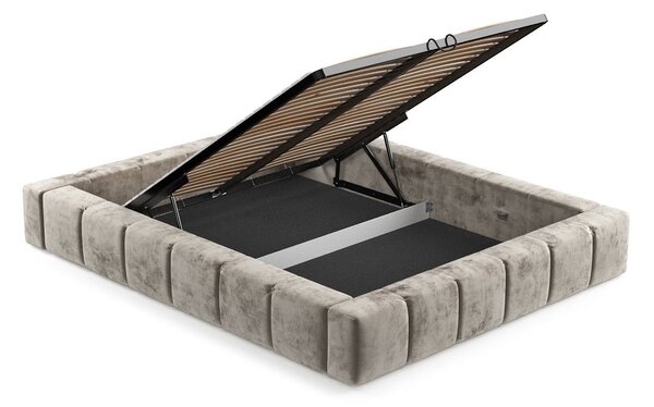Letto matrimoniale imbottito beige con spazio contenitivo e rete 160x200 cm Aruba L - Maison de Rêve