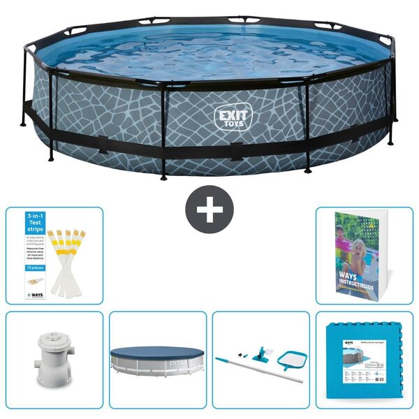 Piscina fuori terra - Design effetto pietra - 360x76 cm - 5 pezzi - Modello S191