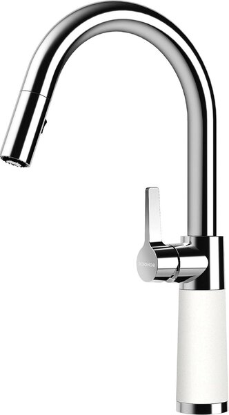 Rubinetto da cucina - Miscelatore per lavello - Utilizzo in cucina - Doccetta estraibile - Altezza: 377 mm - Colore: Bianco Polaris