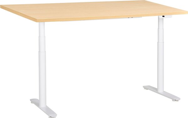 BELIANI Scrivania regolabile in altezza piano marrone chiaro struttura in acciaio bianco 160 x 72 cm regolazione elettrica in altezza ufficio moderno