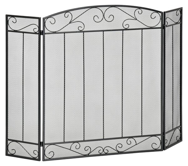 Parascintille Caminetto con 3 Pannelli Pieghevoli in Metallo e Acciaio Nero 105x1.6x80.5cm