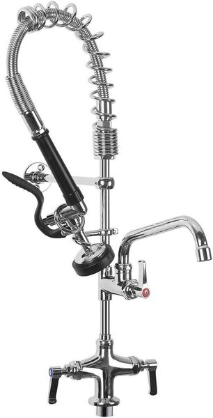 Rubinetto da cucina con doccetta - Rubinetto professionale - Risciacquo efficiente - Due maniglie - Altezza 27 pollici - Cromo