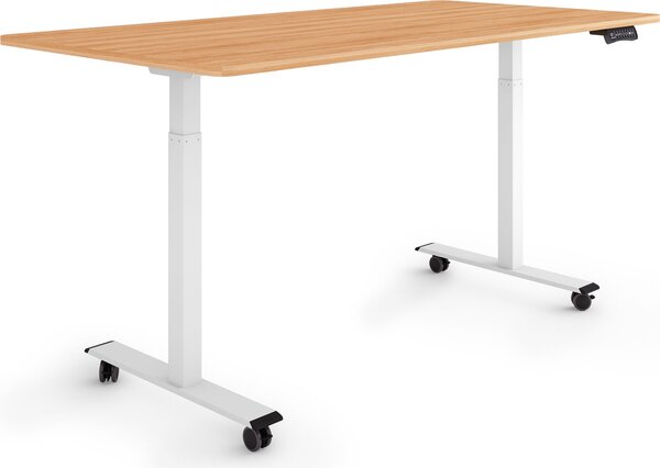 ESMART Germany ERX-122WM 160x80cm Decorazione acero Scrivania ergonomica con seduta e appoggio su ruote Regolabile elettricamente in altezza in modo continuo 78,5-127,5 cm 3 x memoria Ricordo attività Doppio motore