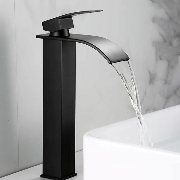 Rubinetto per lavabo nero - Rubinetto per bagno - Per far scorrere l'acqua - Bocchetta a cascata - Attacco standard G1/2 - Nero