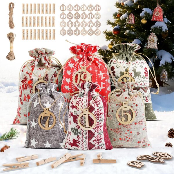 Calendario dell'Avvento con 24 sacchetti di iuta - Decorazioni natalizie