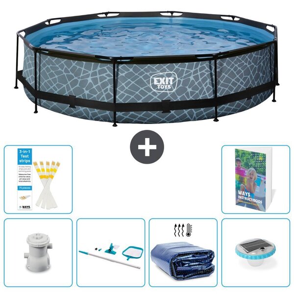 Piscina a sfioro "Exit Pool Rund" - Design effetto pietra - 360x76 cm - 5 pezzi - Modello S305