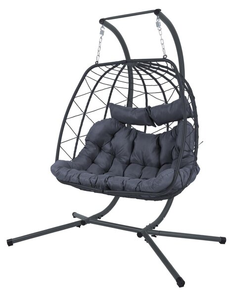 ALEOS. Cesto sospeso in rattan intrecciato, modello "Doppel TWIN", con struttura robusta e design "poster"