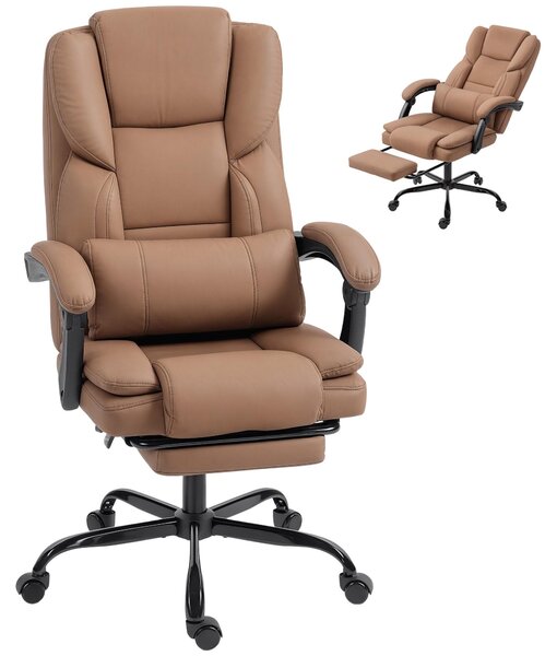 Sedia da Ufficio Reclinabile in Similcuoio con Poggiapiedi e Rotelle, 65x67x111-119 cm, Marrone