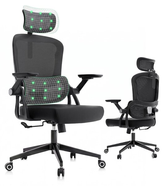 Sedia da ufficio con supporto lombare, realizzata in mesh traspirante, regolabile in altezza, color tortora