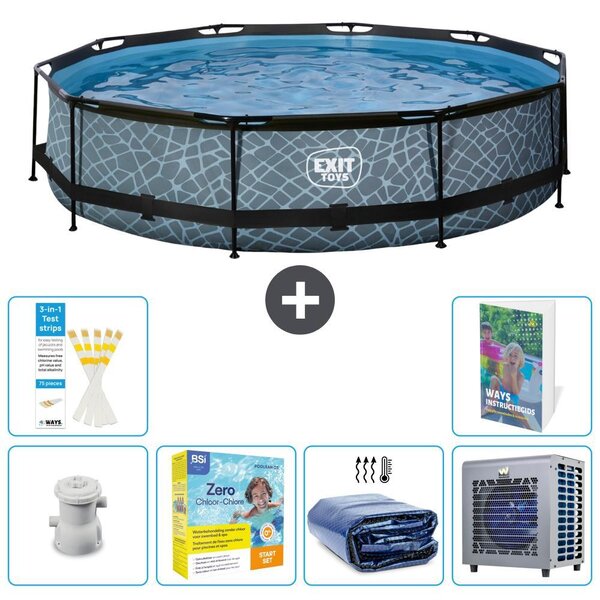 Piscina fuori terra - Design effetto pietra - 360x76 cm - 5 pezzi - Modello S331