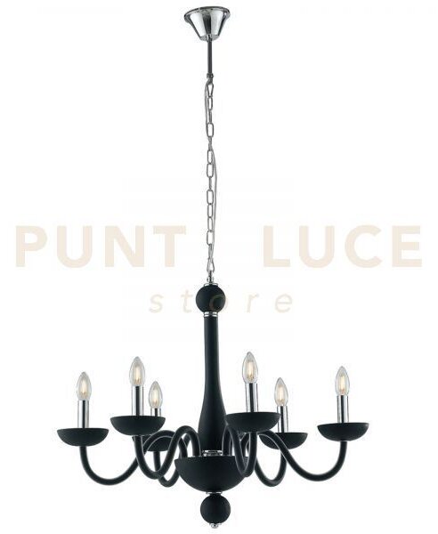Lampadario alfiere nero e cromo 6 luci attacco e14 74x178cm