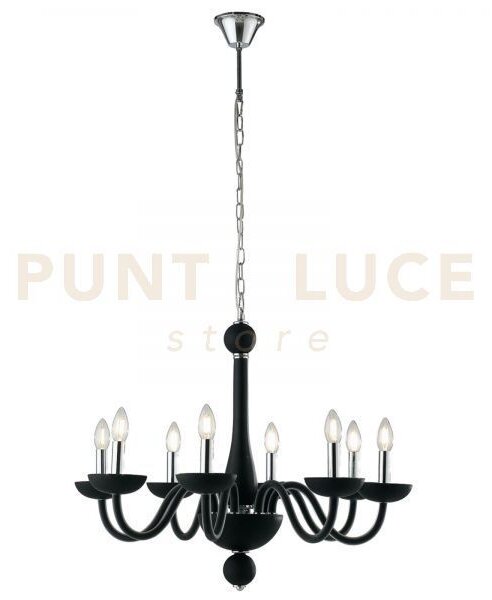 Lampadario alfiere nero e cromo 8 luci attacco e14 74x178cm