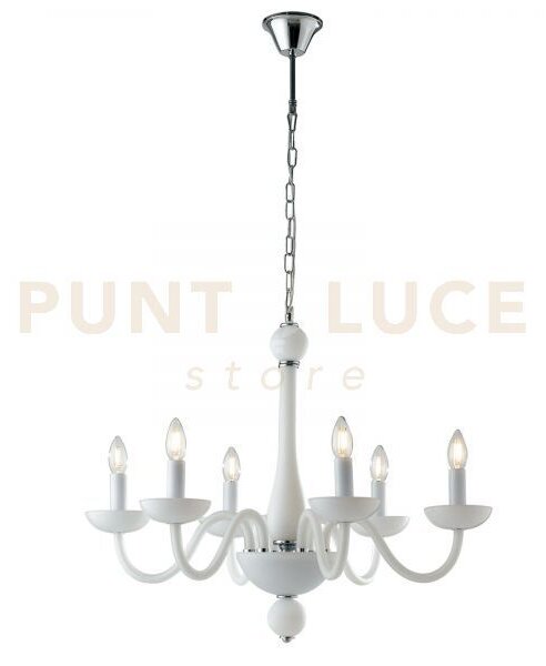 Lampadario alfiere bianco e cromo 6 luci attacco e14 74x178cm
