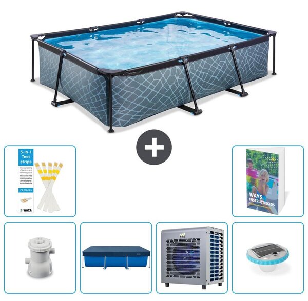 Piscina fuori terra rettangolare - aspetto pietra - 300x200x65 cm - composta da 5 elementi - modello S175