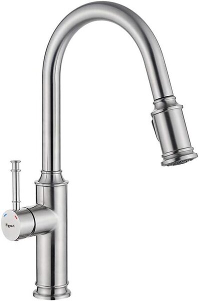 Rubinetto da cucina estraibile - Miscelatore per lavello - Funzionamento igienico - Due funzioni spray - Attacco da 3/8 di pollice - Finitura in nichel lucido