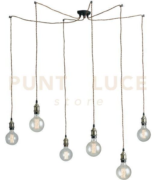 Lampadario a sospensione groove rame 6 luci attacco e27 250cm cavi 