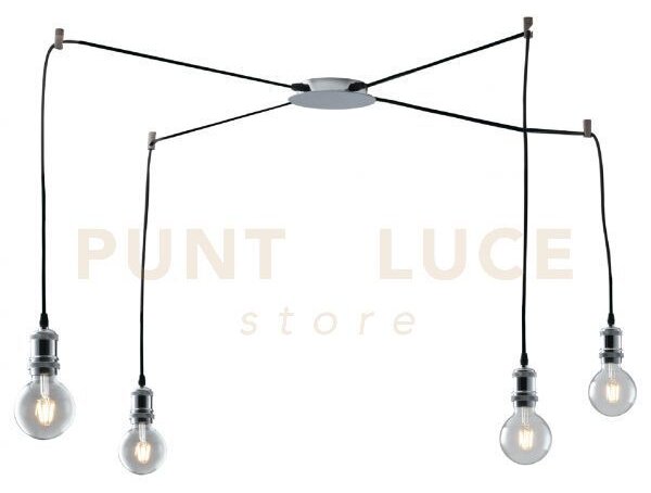 Lampadario a sospensione groove cromo 4 luci attacco e27 250cm cavi