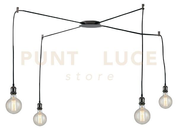 Lampadario a sospensione groove nera 4 luci attacco e27 250cm cavi 