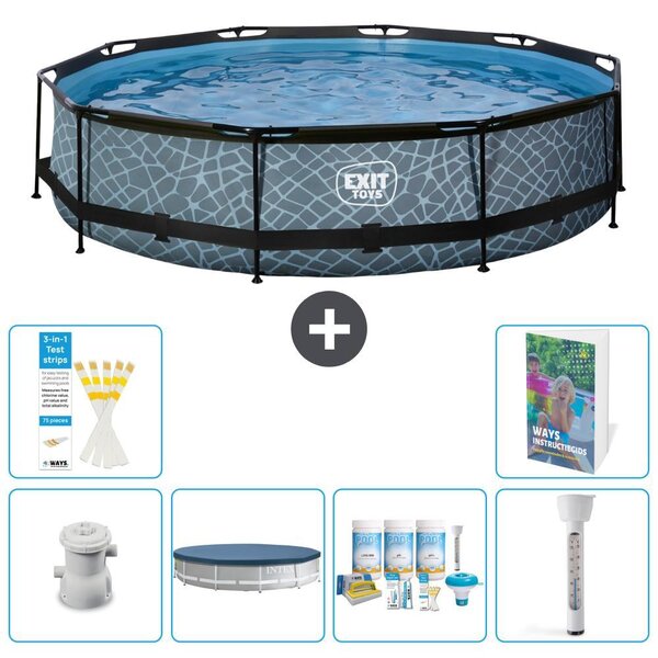 Piscina fuori terra - Design effetto pietra - 360x76 cm - 5 pezzi - Modello S226