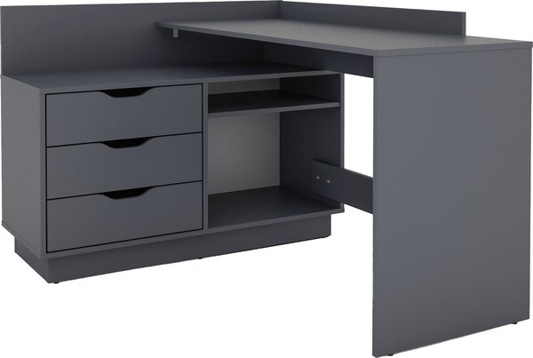 ByLIVING Scrivania angolare BELFAST / Montabile a destra o a sinistra / 3 cassetti / Antracite / Scrivania da ufficio / Scrivania angolare / Scrivania / L 129, A 83,5, P 105 cm