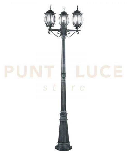 Palo santiago nero e verde 3 luci attacco e27 ip44 69x209cm