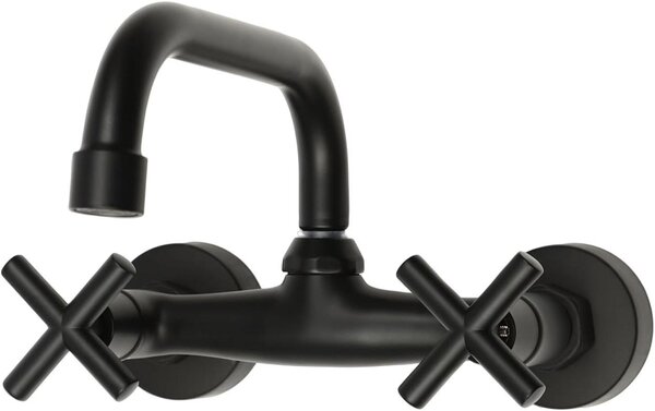Rubinetto da cucina con montaggio a parete - Rubinetto per cucina - Ideale per cucinare e lavare - Girevole a 360 gradi - Bocchetta da 22,5 cm - Colore nero