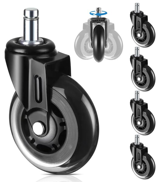 Ruote per sedie da ufficio, set di 5, dimensioni 11 x 22 mm, resistenti ai graffi e con scorrimento silenzioso