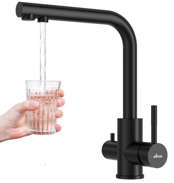 Rubinetto da cucina a 3 vie, nero, miscelatore 3-in-1 per filtro dell'acqua