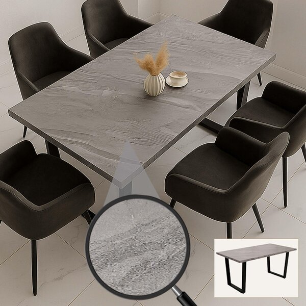 Tavolo da pranzo HWC-O61, tavolo da cucina e da pranzo, stile industriale in MDF e metallo, 160x90 cm ~ effetto marmo grigio