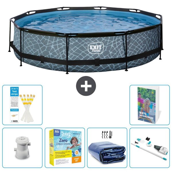 Piscina a sfioro "Exit Pool Rund" - Design effetto pietra - 360x76 cm - 5 pezzi - Modello S196