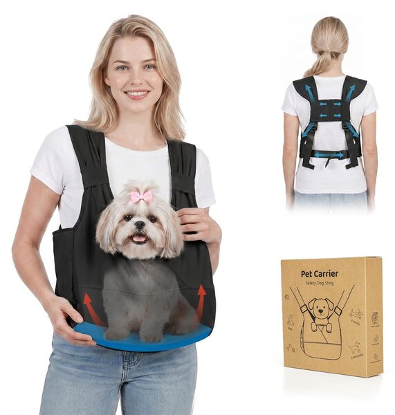 Borsa trasportino per cani di piccola taglia - Con spallacci regolabili e supporto per il fondo - Colore nero