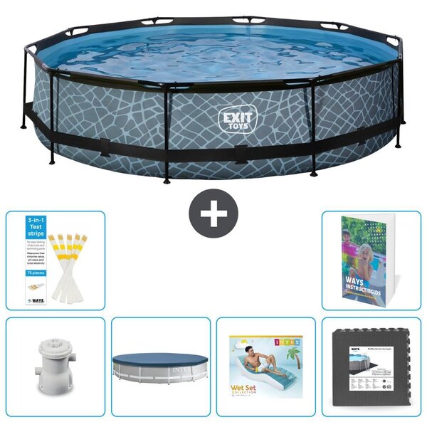 Piscina fuori terra - Design effetto pietra - 360x76 cm - 5 pezzi - Modello S223