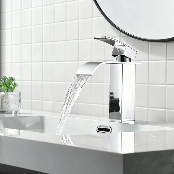 Miscelatore per lavabo - Miscelatore monocomando, acciaio inossidabile, per uso quotidiano, con erogatore a cascata, altezza 182 mm, finitura cromata