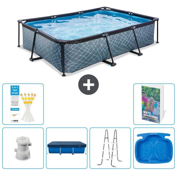 Piscina fuori terra rettangolare - aspetto pietra - 300x200x65 cm - composta da 5 elementi - modello S314