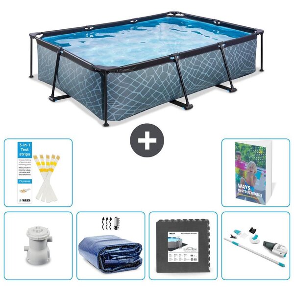 Piscina fuori terra rettangolare - aspetto pietra - 300x200x65 cm - composta da 5 elementi - modello S315