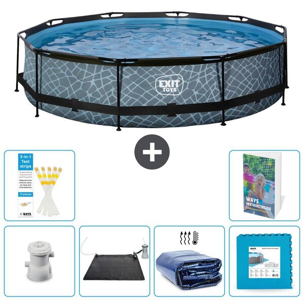 Piscina fuori terra - Design effetto pietra - 360x76 cm - 5 pezzi - Modello S340