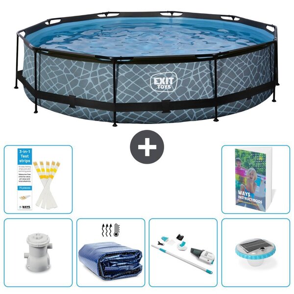 Piscina a sfioro "Exit Pool Rund" - Design effetto pietra - 360x76 cm - 5 pezzi - Modello S204