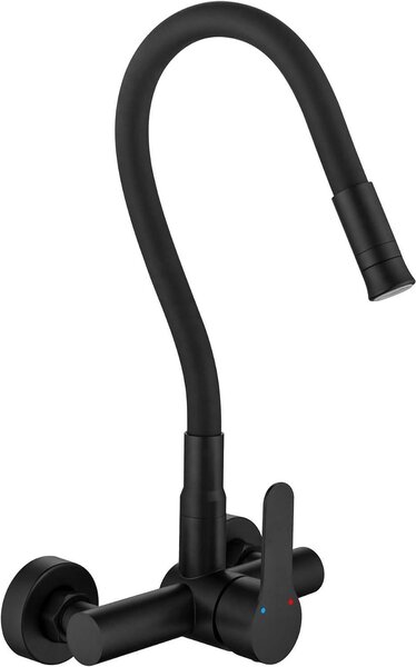 Rubinetto da cucina - Miscelatore - Montaggio a parete - Bocchetta flessibile a 360° - 1,55 kg - Nero opaco