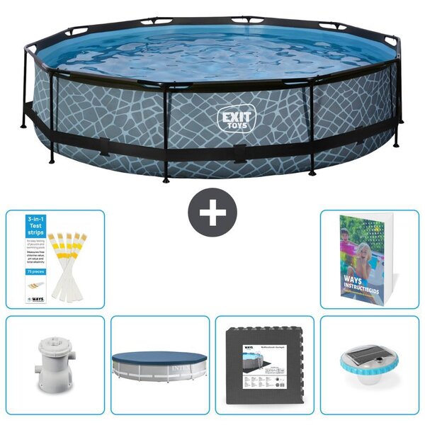 Piscina fuori terra "Exit Pool Rund" - Design effetto pietra - 360x76 cm - 5 pezzi - Modello S312