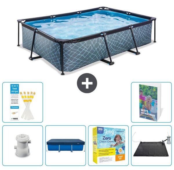 Piscina fuori terra rettangolare - aspetto pietra - 300x200x65 cm - composta da 5 elementi - modello S234