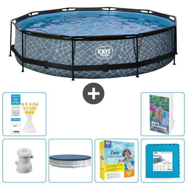 Piscina a sfioro "Exit Pool Rund" - Design effetto pietra - 360x76 cm - 5 pezzi - Modello S276