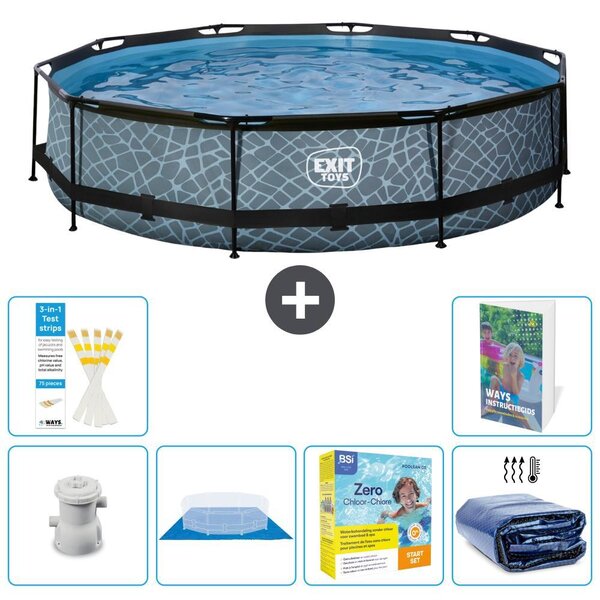 Piscina fuori terra "Exit Pool Rund" - Design effetto pietra - 360x76 cm - 5 pezzi - Modello S245