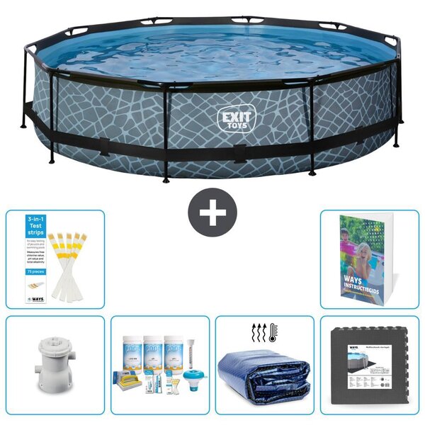 Piscina fuori terra - Design effetto pietra - 360x76 cm - 5 pezzi - Modello S233