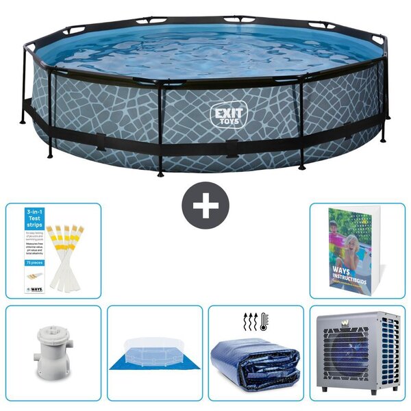 Piscina fuori terra "Exit Pool Rund" - Design effetto pietra - 360x76 cm - 5 pezzi - Modello S278