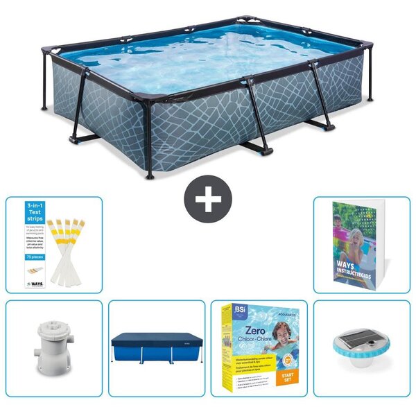 Piscina fuori terra rettangolare - aspetto pietra - 300x200x65 cm - composta da 5 elementi - modello S178