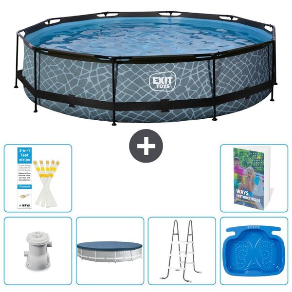 Piscina fuori terra - Design effetto pietra - 360x76 cm - 5 pezzi - Modello S314