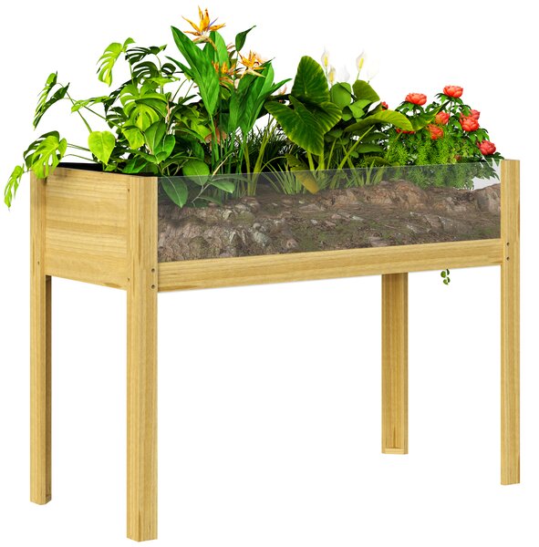 Outsunny Fioriera Rialzata da 118L con 2 Fori di Drenaggio e Pareti Trasparenti, in Legno di Abete, 110x50x80 cm