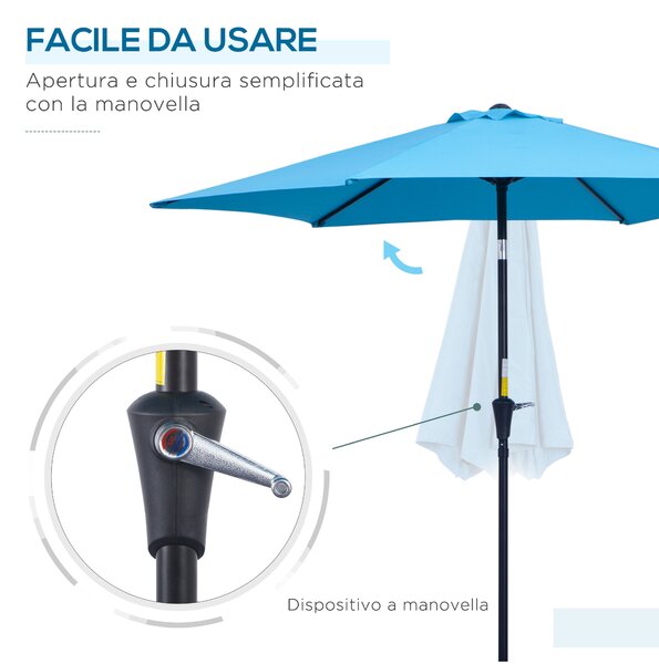 Outsunny Ombrellone da Giardino Ø2.7x2.4 m con Manovella e Testa Inclinabile in Alluminio e Poliestere, Blu