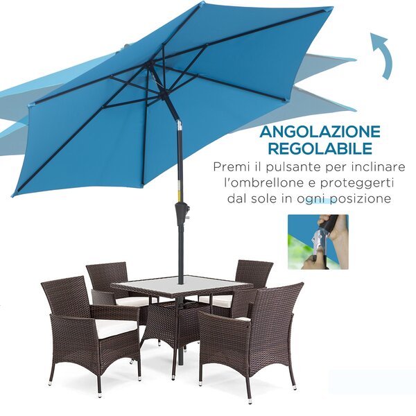Outsunny Ombrellone da Giardino Ø2.7x2.4 m con Manovella e Testa Inclinabile in Alluminio e Poliestere, Blu